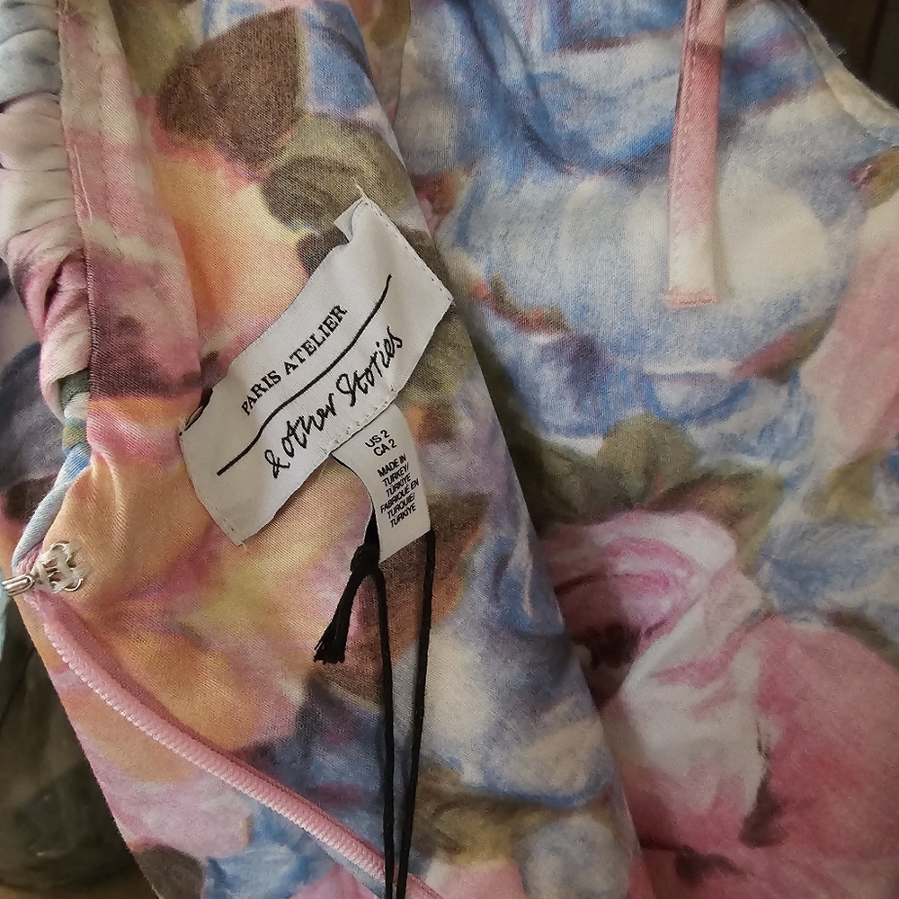 & Other Stories Floral Ruffle Mini Dress Pink & Blue Off-Shoulder Party - Picture 4 of 12